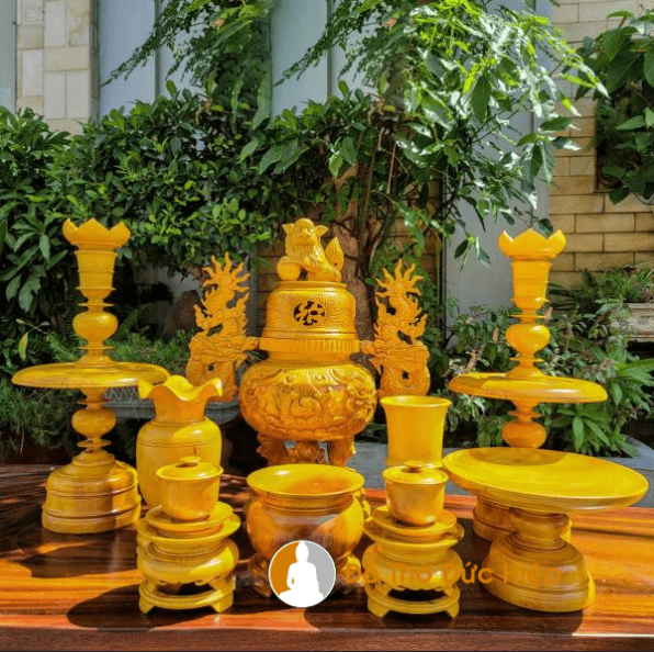 Bộ đồ thờ ba món gồm một đỉnh 2 hạc bằng gỗ Mít ta hàng đẹp 2